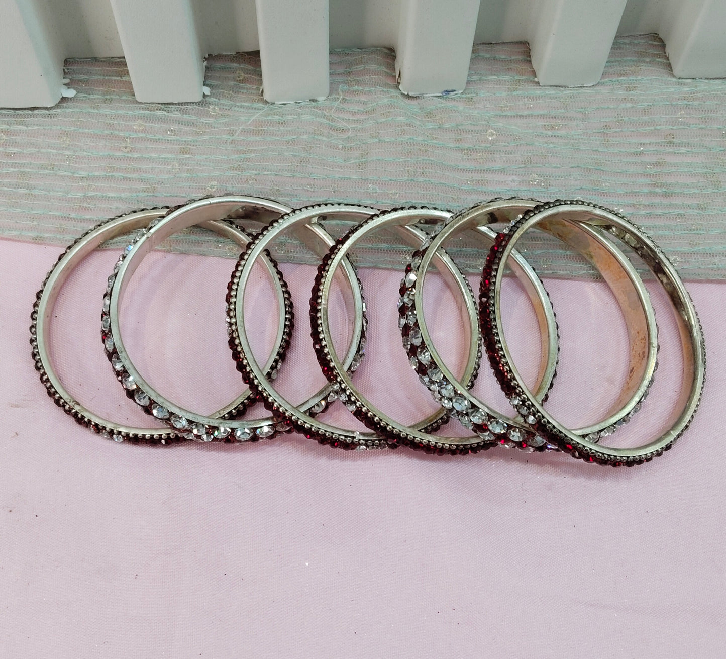 2.6 Size Indian bangles jewelry /Traditional bollywood jewelry/Silver Maroon Antique bangles