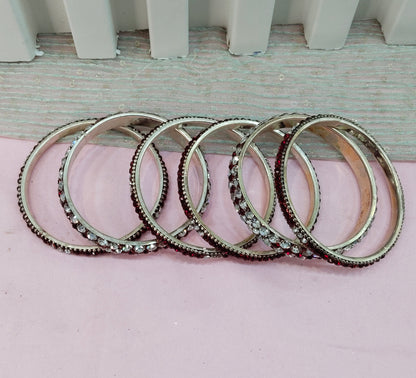 2.6 Size Indian bangles jewelry /Traditional bollywood jewelry/Silver Maroon Antique bangles