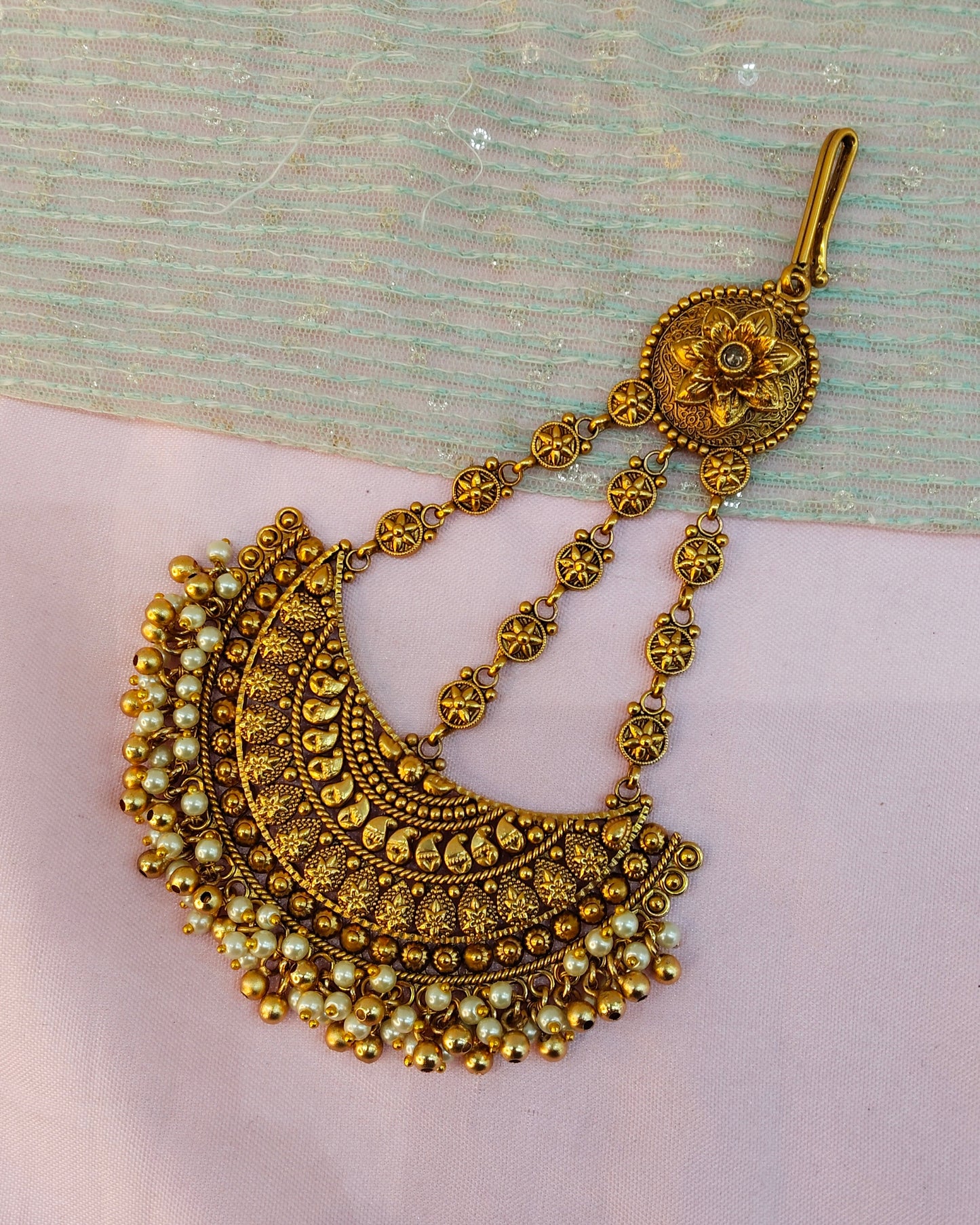 Gold Jhumar Headpassa Bridal Passa/Pakistani side Headpiece