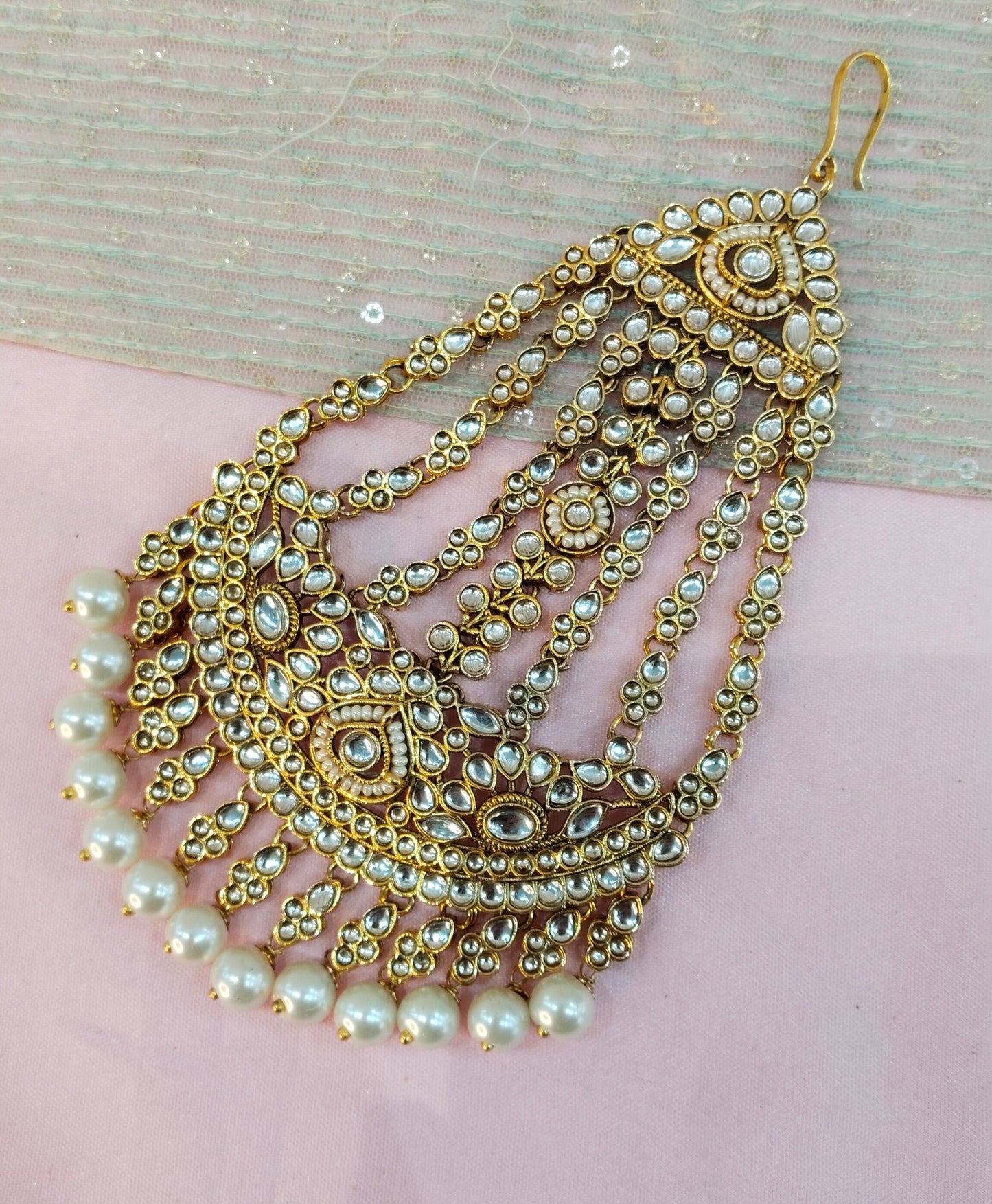 Kundan Jhumar Headpassa Bridal Passa/Pakistani side Headpiece