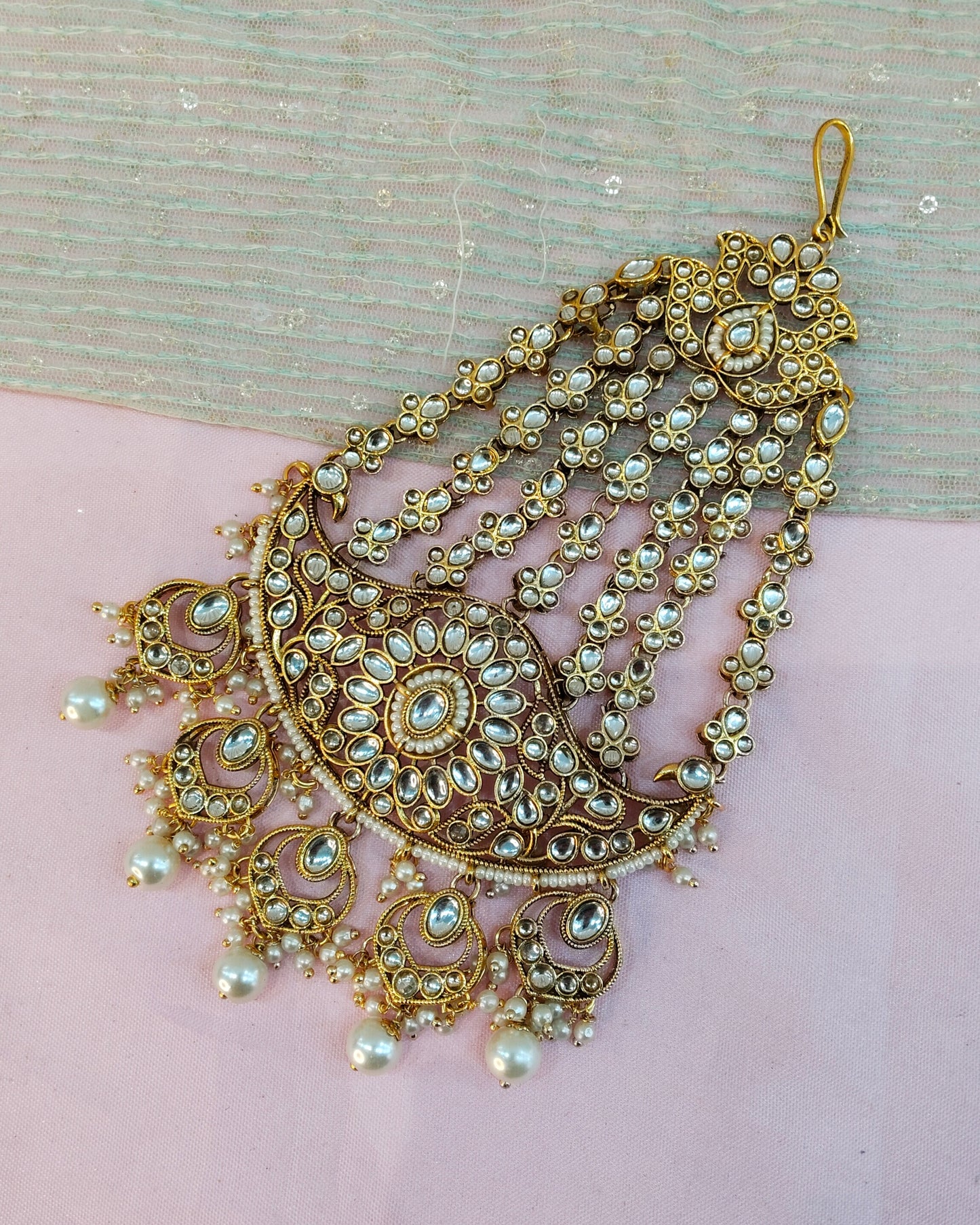 Kundan Jhumar Headpassa Bridal Passa/Pakistani side Headpiece