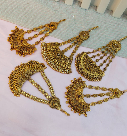 Gold Jhumar Headpassa Bridal Passa/Pakistani side Headpiece