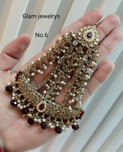 Champagne Stone Jhumar Headpassa Bridal Passa/Pakistani side Headpiece