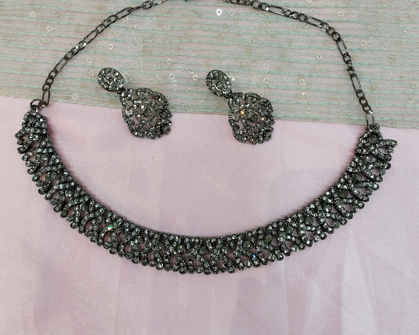 Grey Black Necklace Set Indian Ponting Jewellery