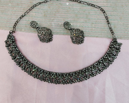 Grey Black Necklace Set Indian Ponting Jewellery