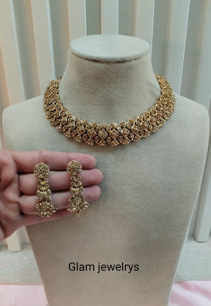 Antique Gold Necklace Set Indian Ponting Jewellery