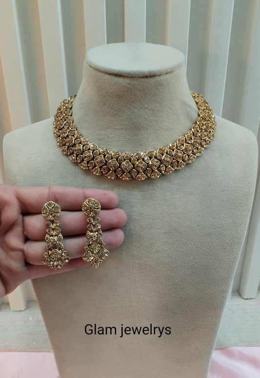 Antique Gold Necklace Set Indian Ponting Jewellery