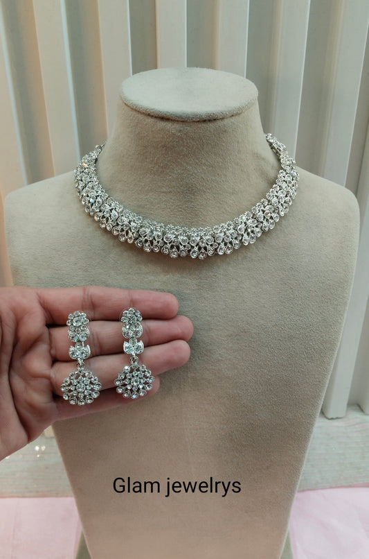 Silver White Necklace Set Indian Ponting Jewellery