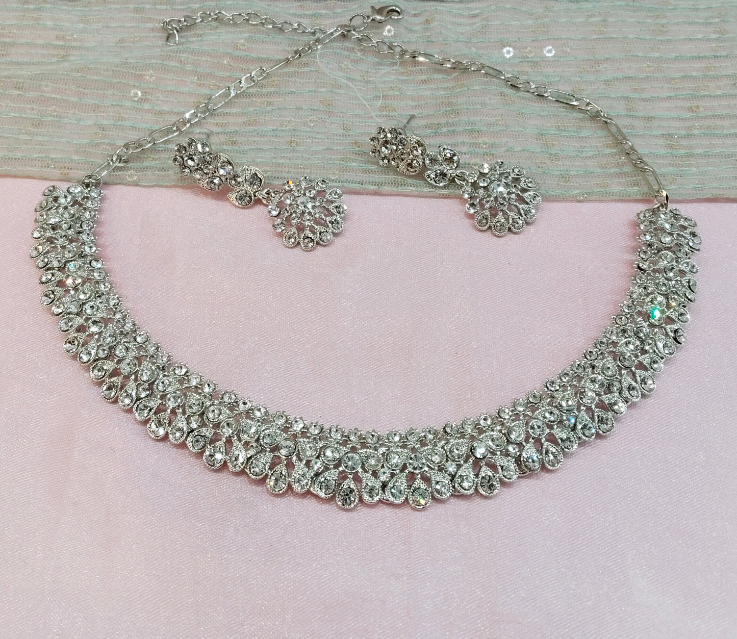 Silver White Necklace Set Indian Ponting Jewellery