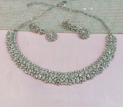 Silver White Necklace Set Indian Ponting Jewellery