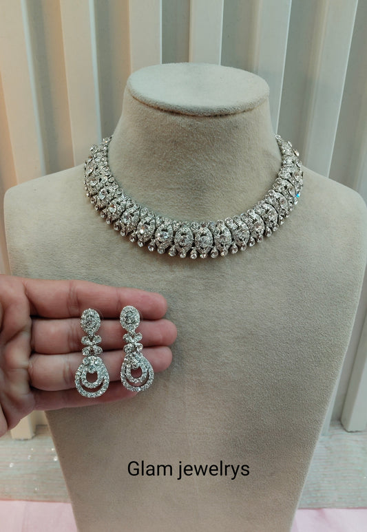 Silver White Necklace Set Indian Ponting Jewellery