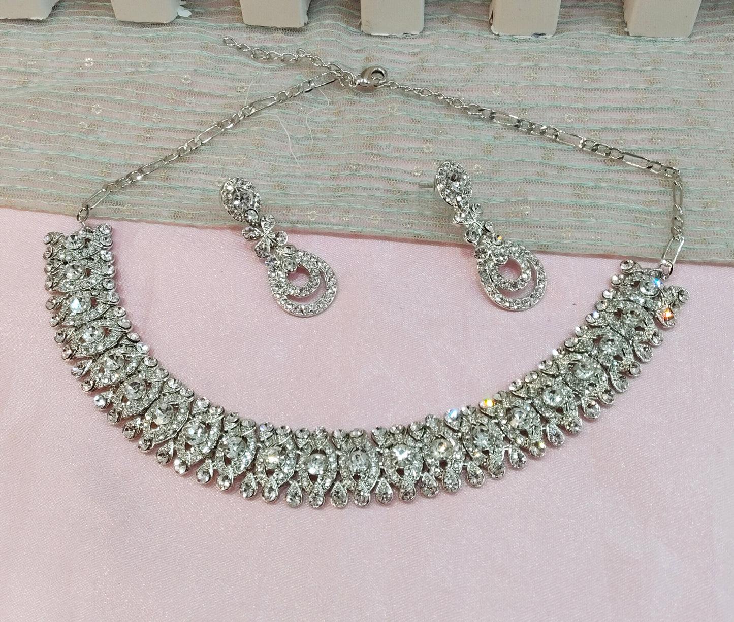 Silver White Necklace Set Indian Ponting Jewellery