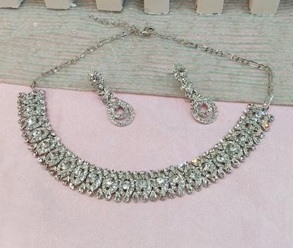 Silver White Necklace Set Indian Ponting Jewellery