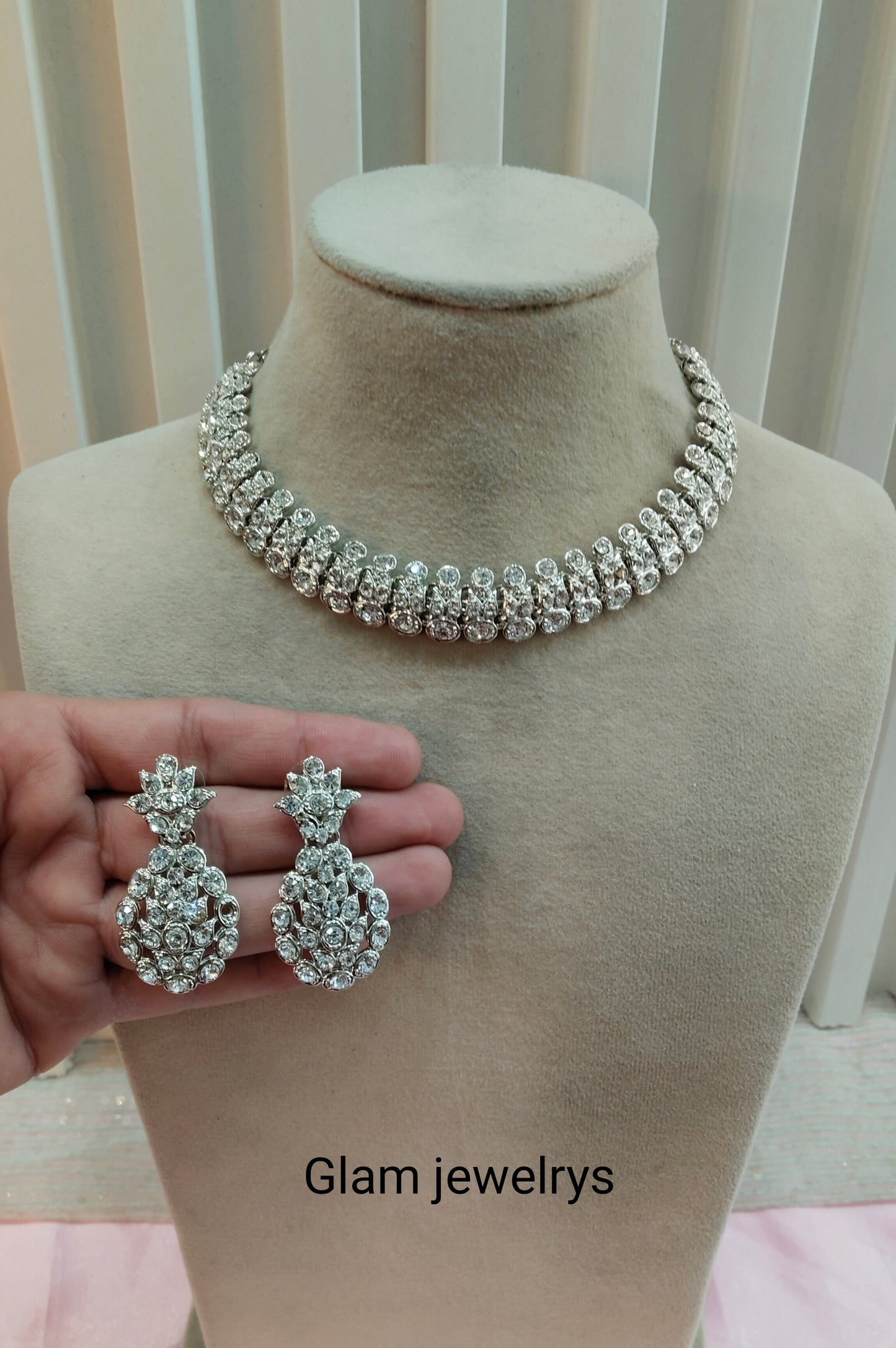 Silver White Necklace Set Indian Ponting Jewellery