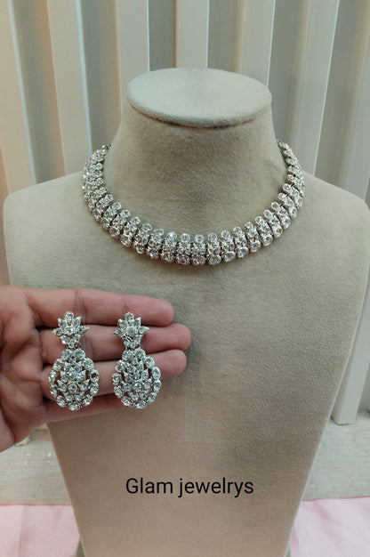 Silver White Necklace Set Indian Ponting Jewellery