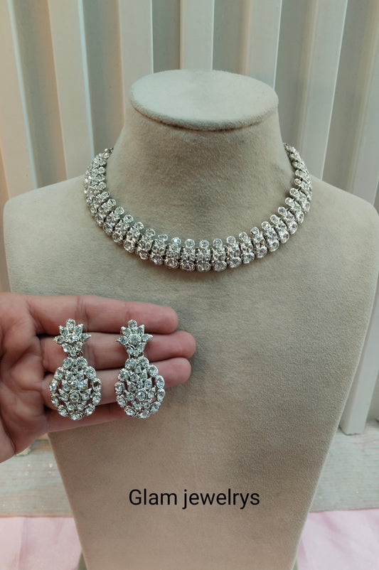 Silver White Necklace Set Indian Ponting Jewellery