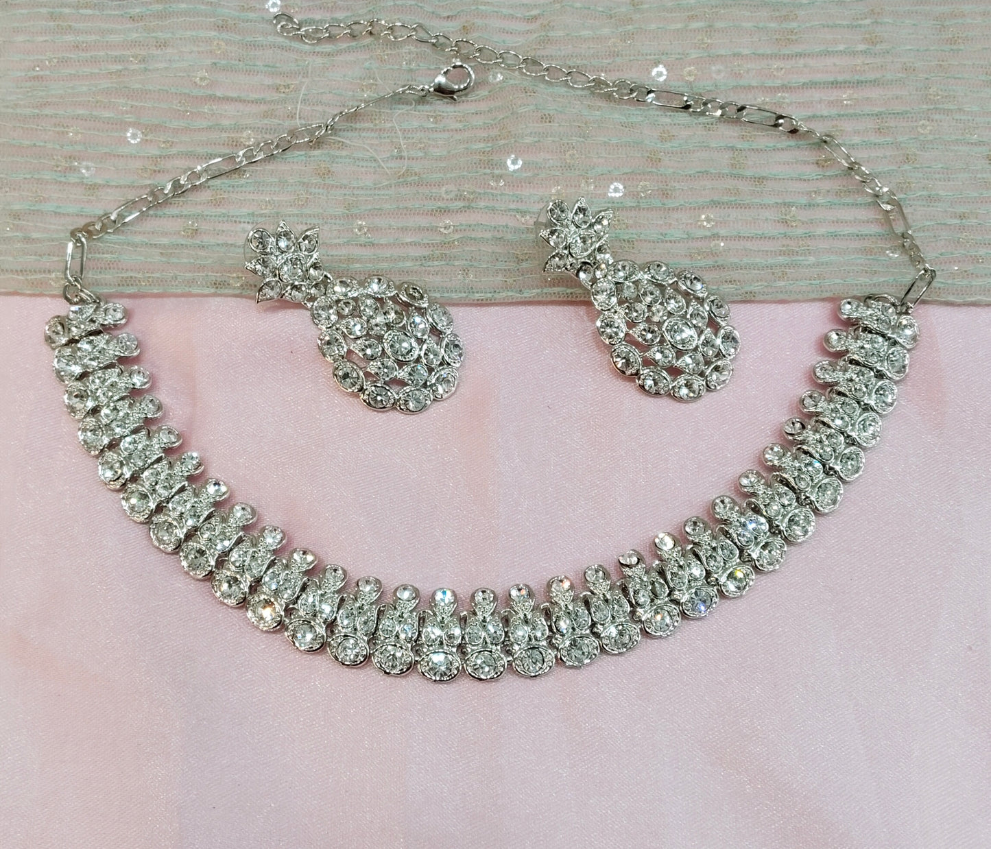 Silver White Necklace Set Indian Ponting Jewellery