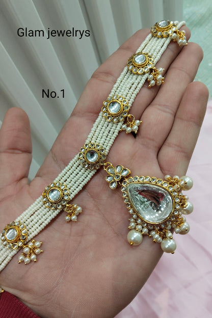 Indian Kundan Headpiece Matha Patti Head piece sheesh fool/Bollywood Head Piece Tikka Hair chain