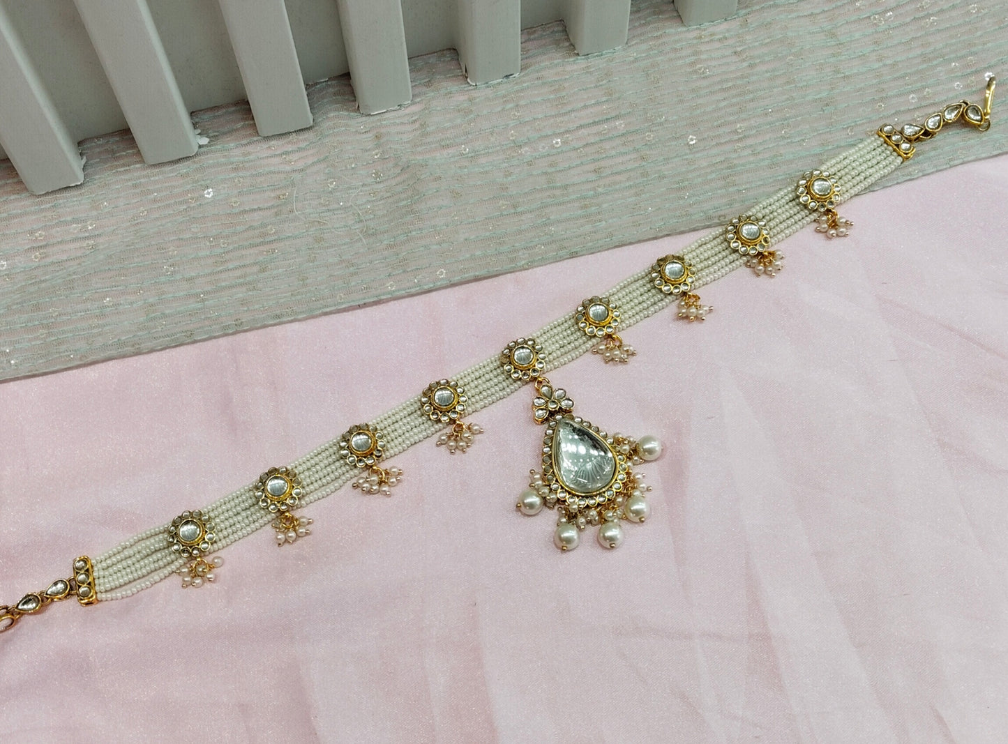 Indian Kundan Headpiece Matha Patti Head piece sheesh fool/Bollywood Head Piece Tikka Hair chain