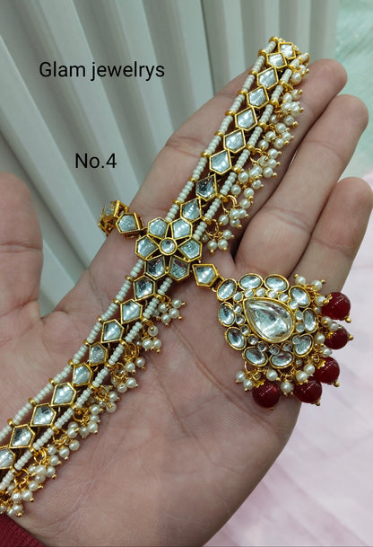 Indian Kundan Headpiece Matha Patti Head piece sheesh fool/Bollywood Head Piece Tikka Hair chain