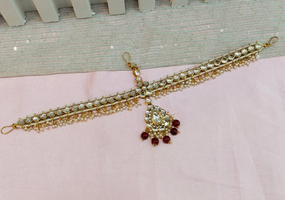 Indian Kundan Headpiece Matha Patti Head piece sheesh fool/Bollywood Head Piece Tikka Hair chain