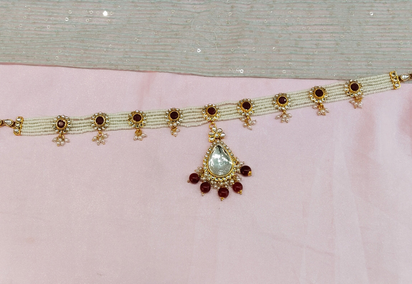 Indian Kundan Headpiece Matha Patti Head piece sheesh fool/Bollywood Head Piece Tikka Hair chain