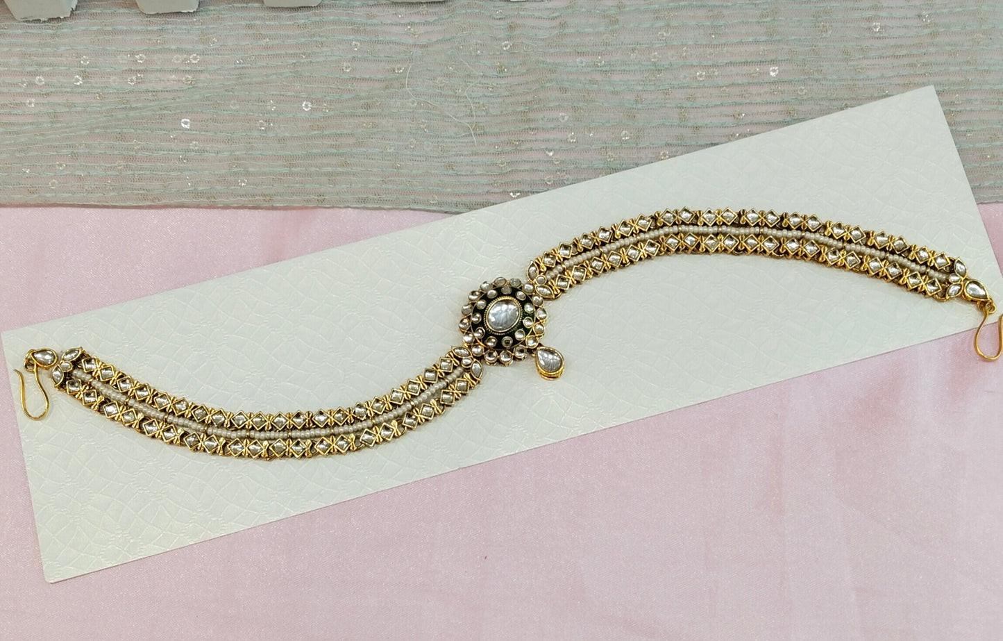 Indian Kundan Headpiece Matha Patti Head piece sheesh fool/Bollywood Head Piece Tikka Hair chain