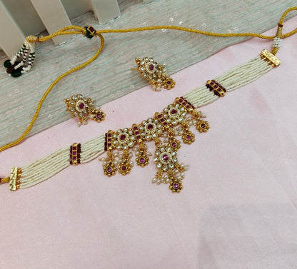 Ruby Gold Polki Kundan Choker Necklace Indian Jewellery Jennet Set