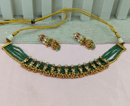 Ruby Sage Green Gold Polki Kundan Choker Necklace Indian Jewellery Jennet Set