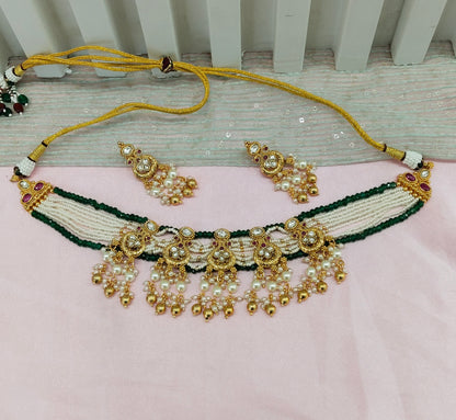 Ruby Sage Green Gold Polki Kundan Choker Necklace Indian Jewellery Jennet Set