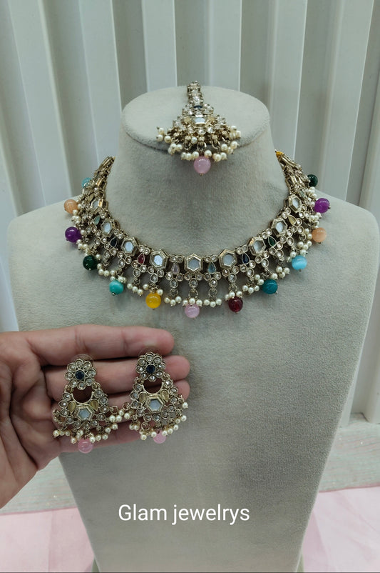 Multi Color Antique Gold Necklace Indian Jewellery Eshaan Set