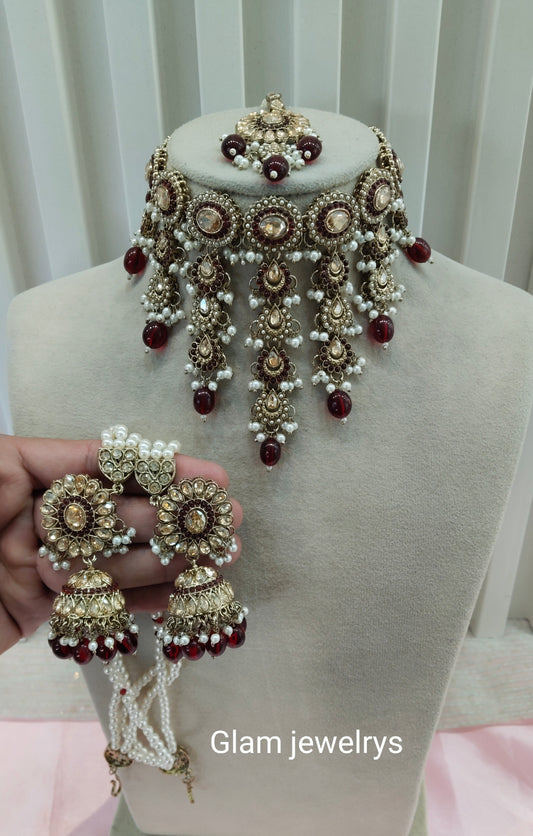 Maroon Necklace Indian Jewellery Jaagran Set
