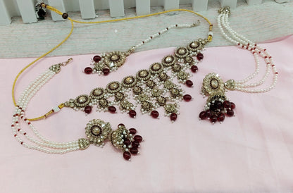 Maroon Necklace Indian Jewellery Jaagran Set