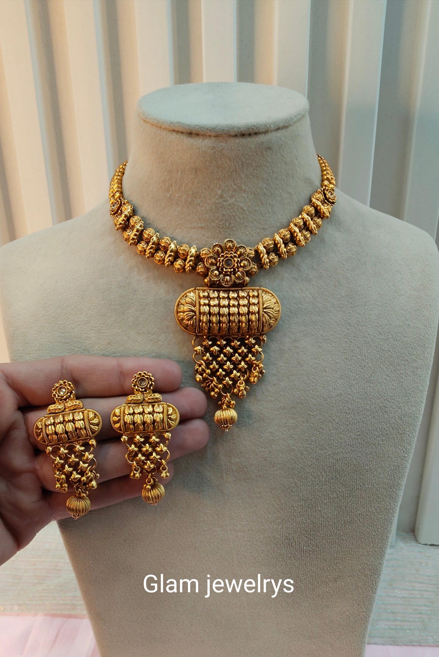 Gold Polki Necklace Indian Jewellery Harf Set