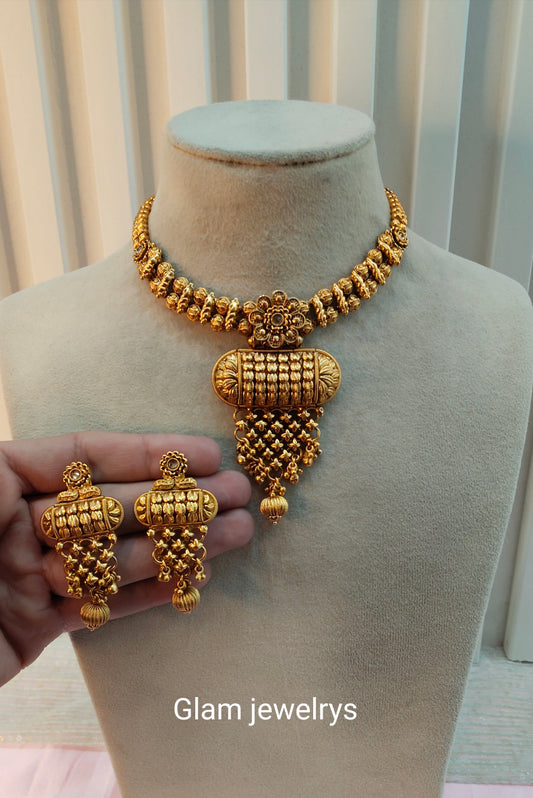 Gold Polki Necklace Indian Jewellery Harf Set
