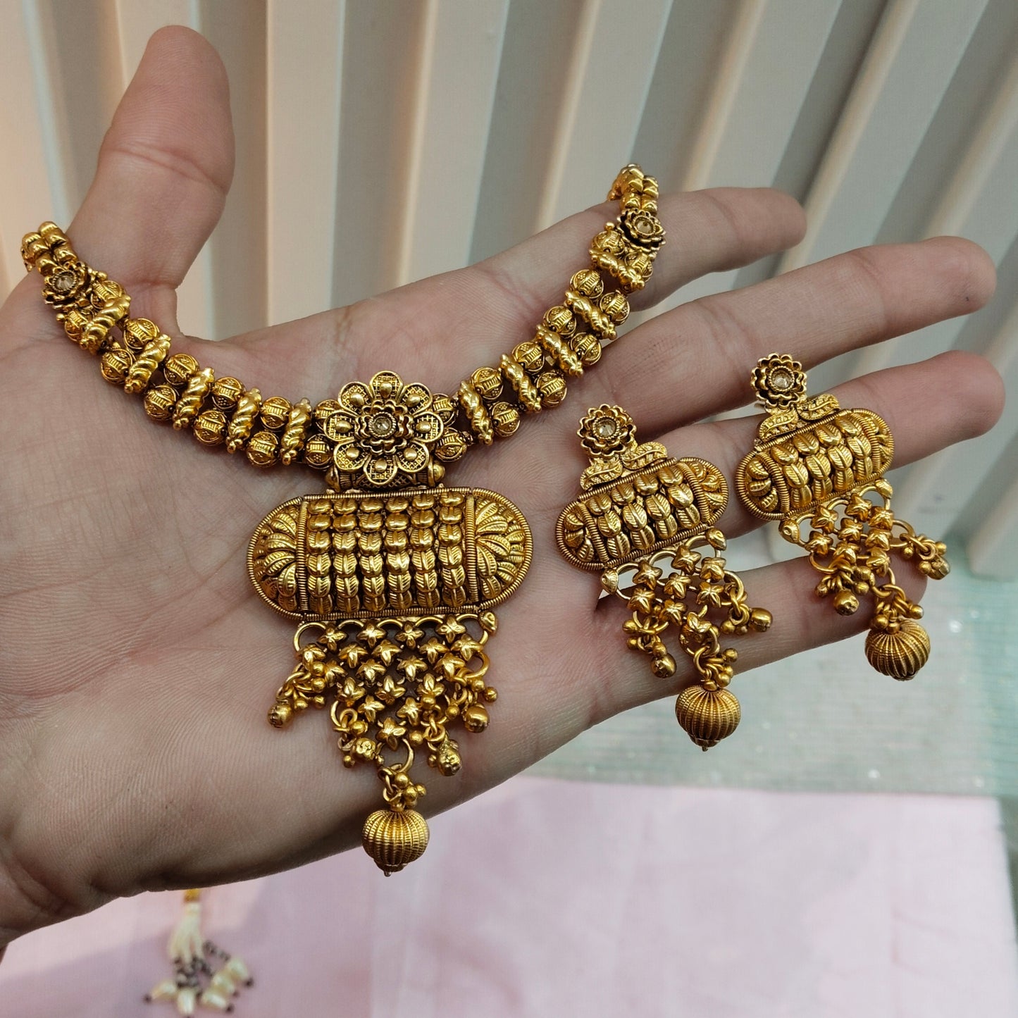 Gold Polki Necklace Indian Jewellery Harf Set