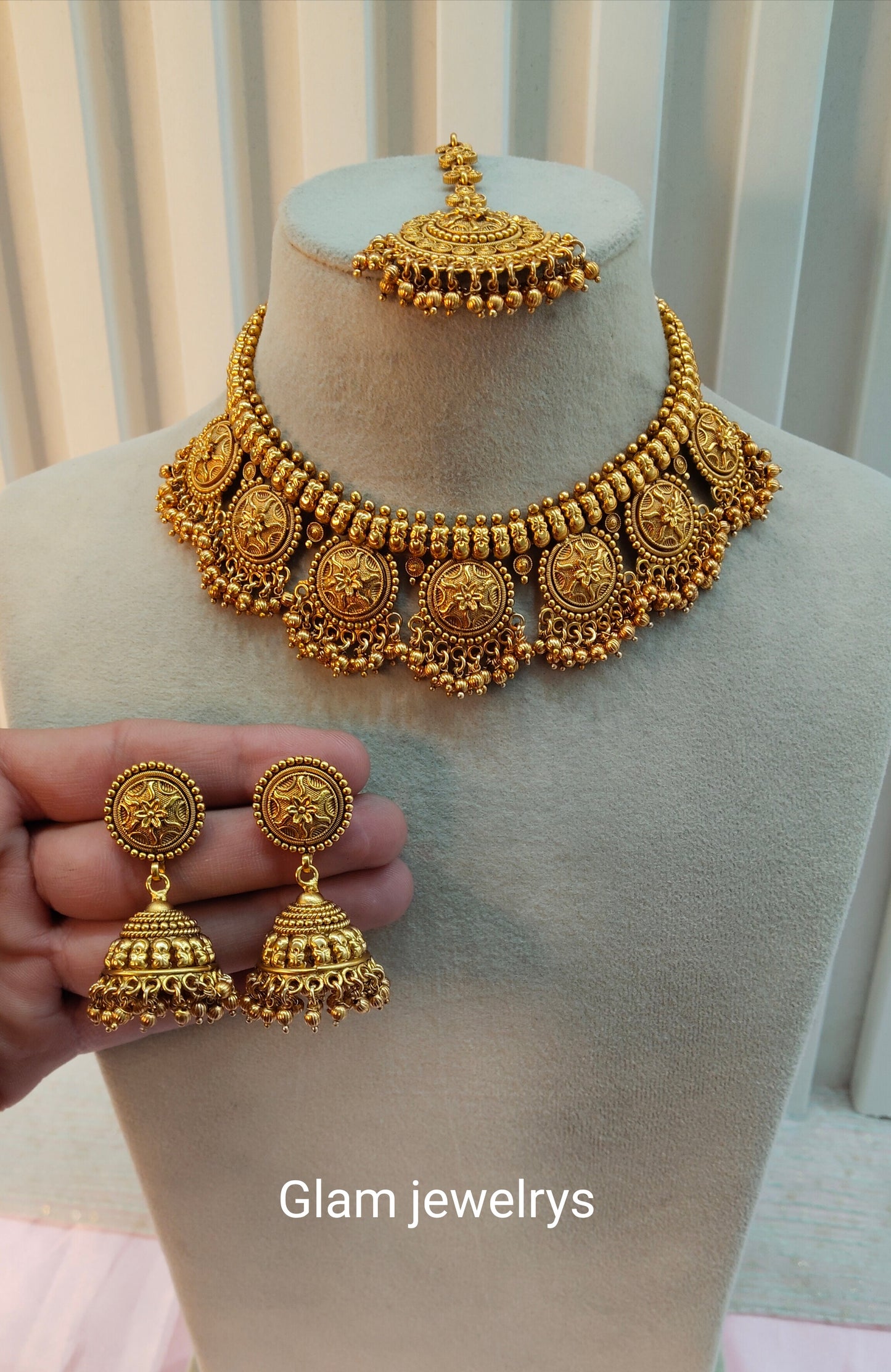 Gold Polki Necklace Indian Jewellery Harf Set