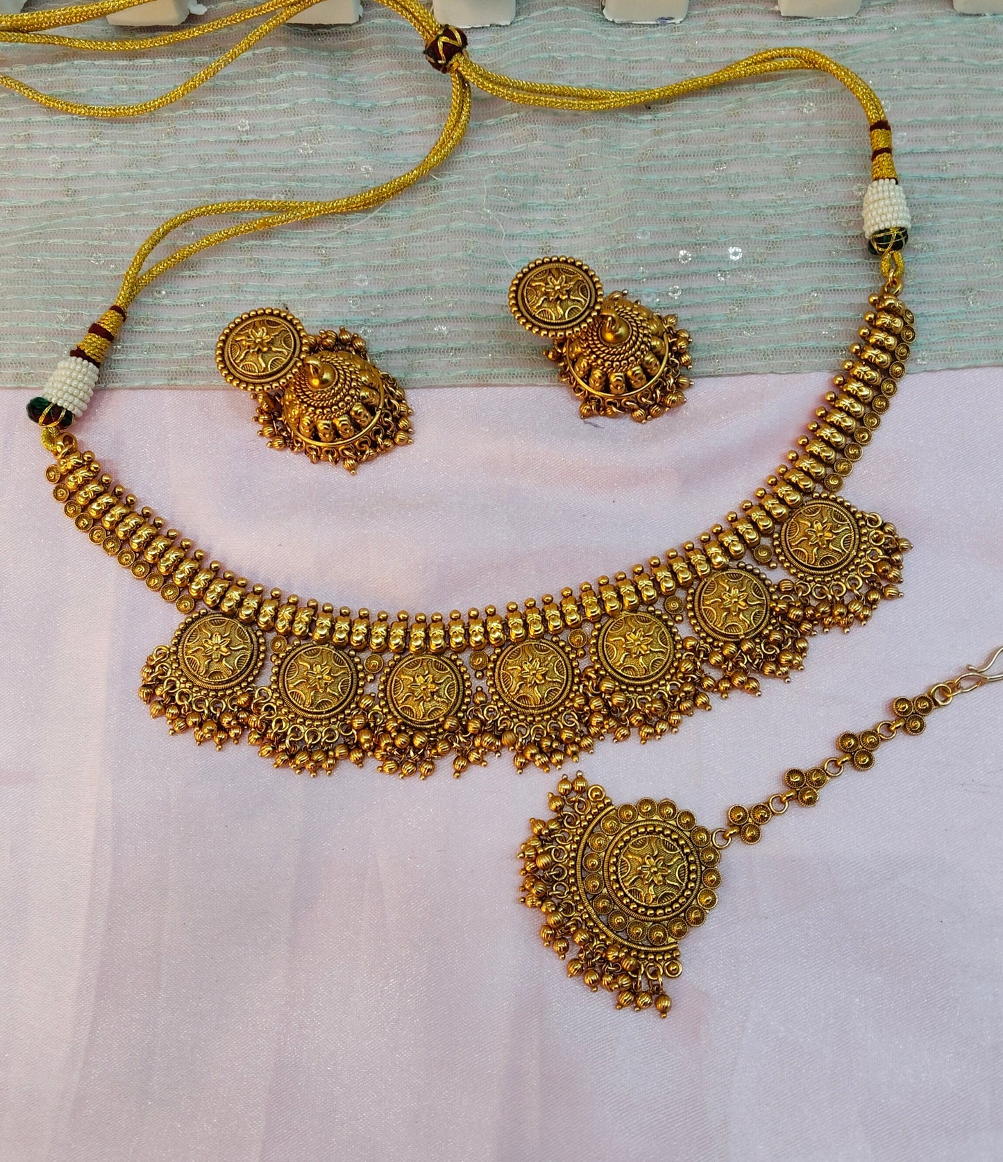Gold Polki Necklace Indian Jewellery Harf Set