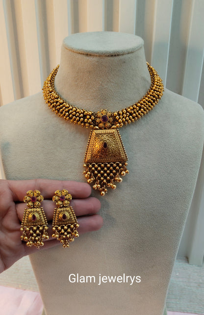 Ruby Gold Polki Necklace Indian Jewellery Harf Set