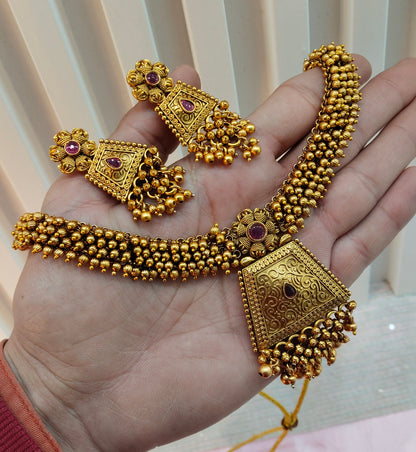 Ruby Gold Polki Necklace Indian Jewellery Harf Set