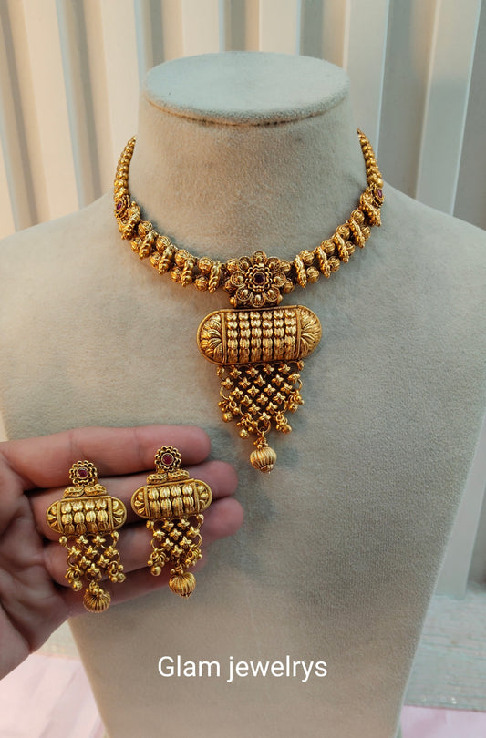 Ruby Gold Polki Necklace Indian Jewellery Harf Set