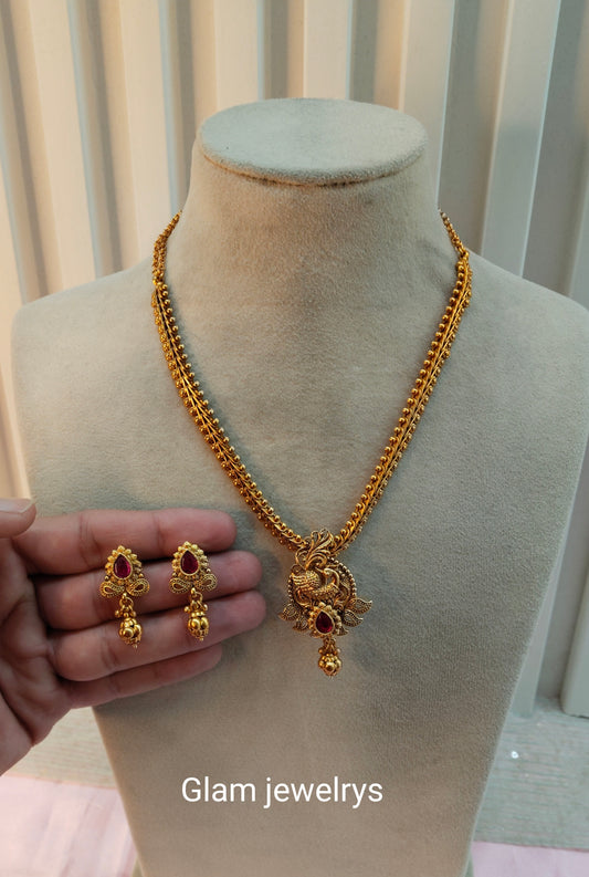Ruby Gold Polki Necklace Indian Jewellery Harf Set