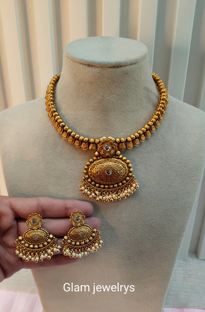 Gold Polki Necklace Indian Jewellery Harf Set
