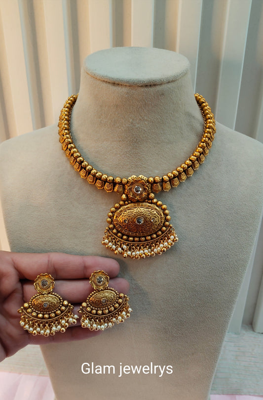 Gold Polki Necklace Indian Jewellery Harf Set