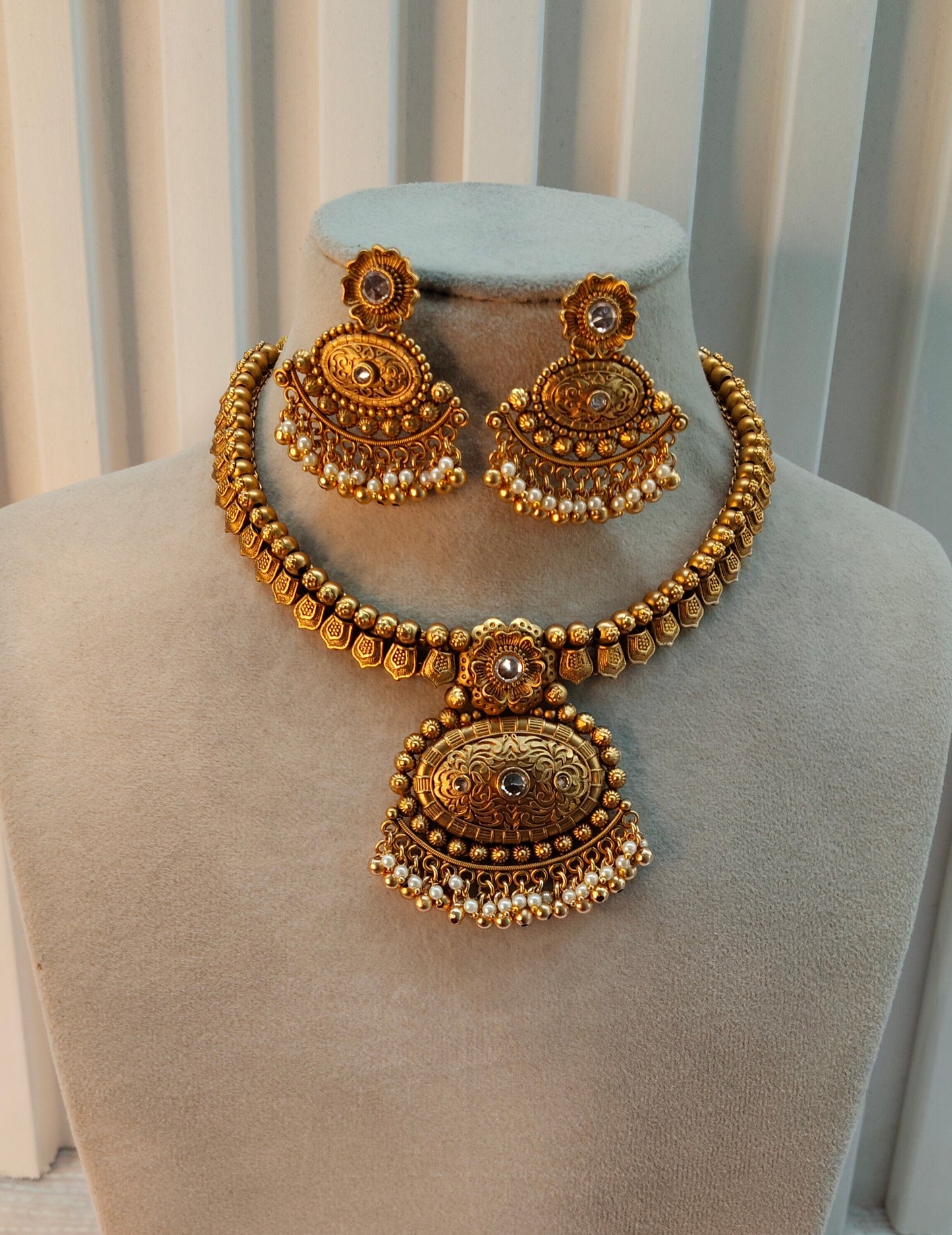 Gold Polki Necklace Indian Jewellery Harf Set