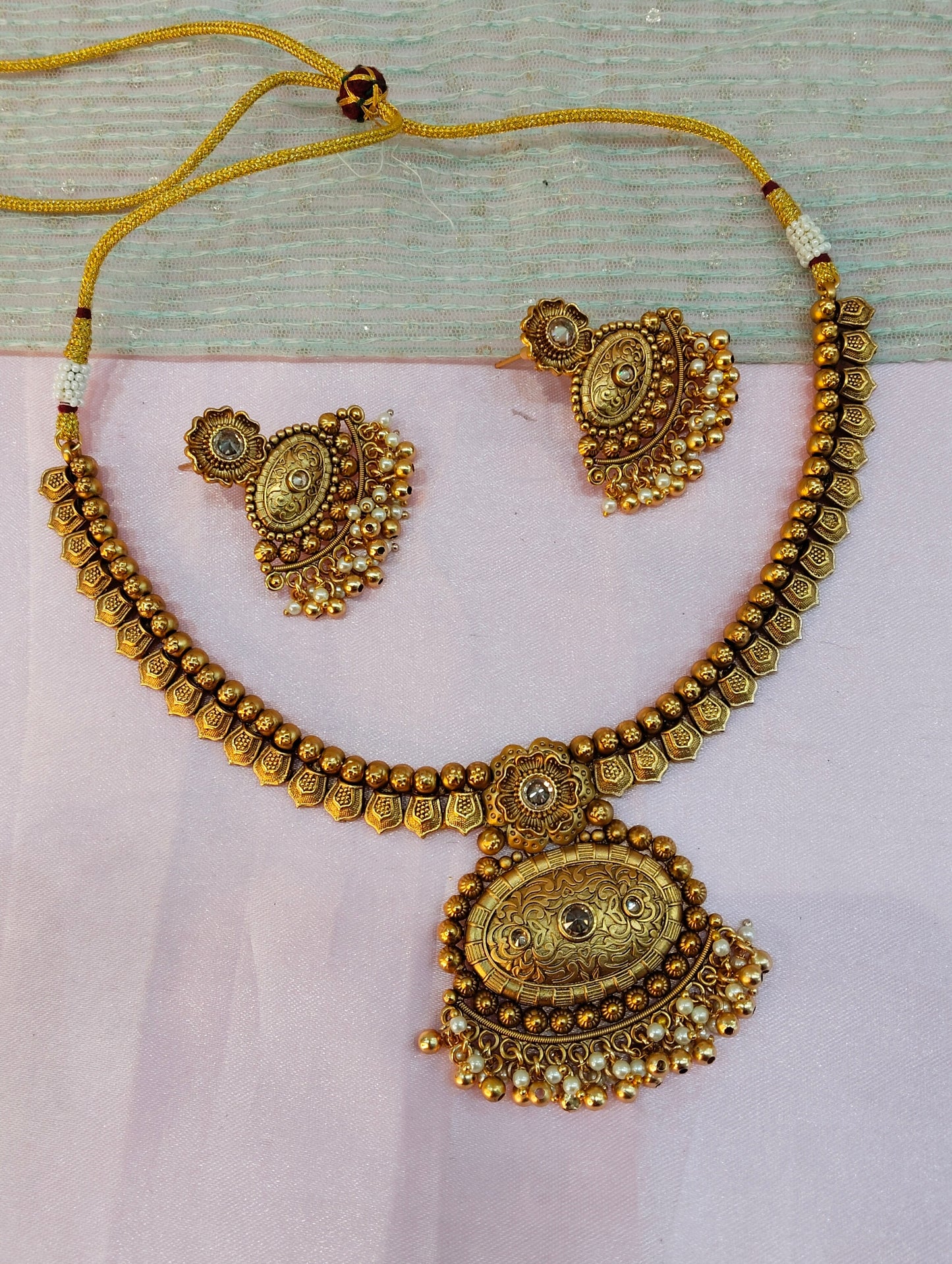 Gold Polki Necklace Indian Jewellery Harf Set