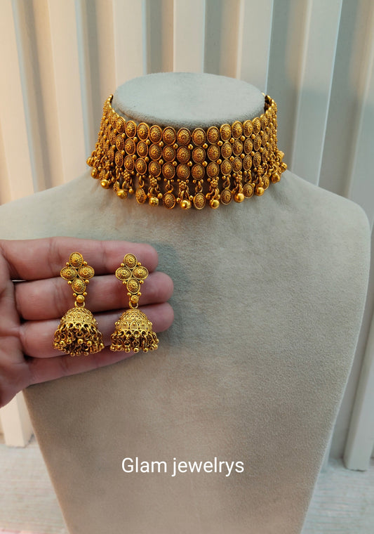 Gold Polki Choker Indian Jewellery Harf Set