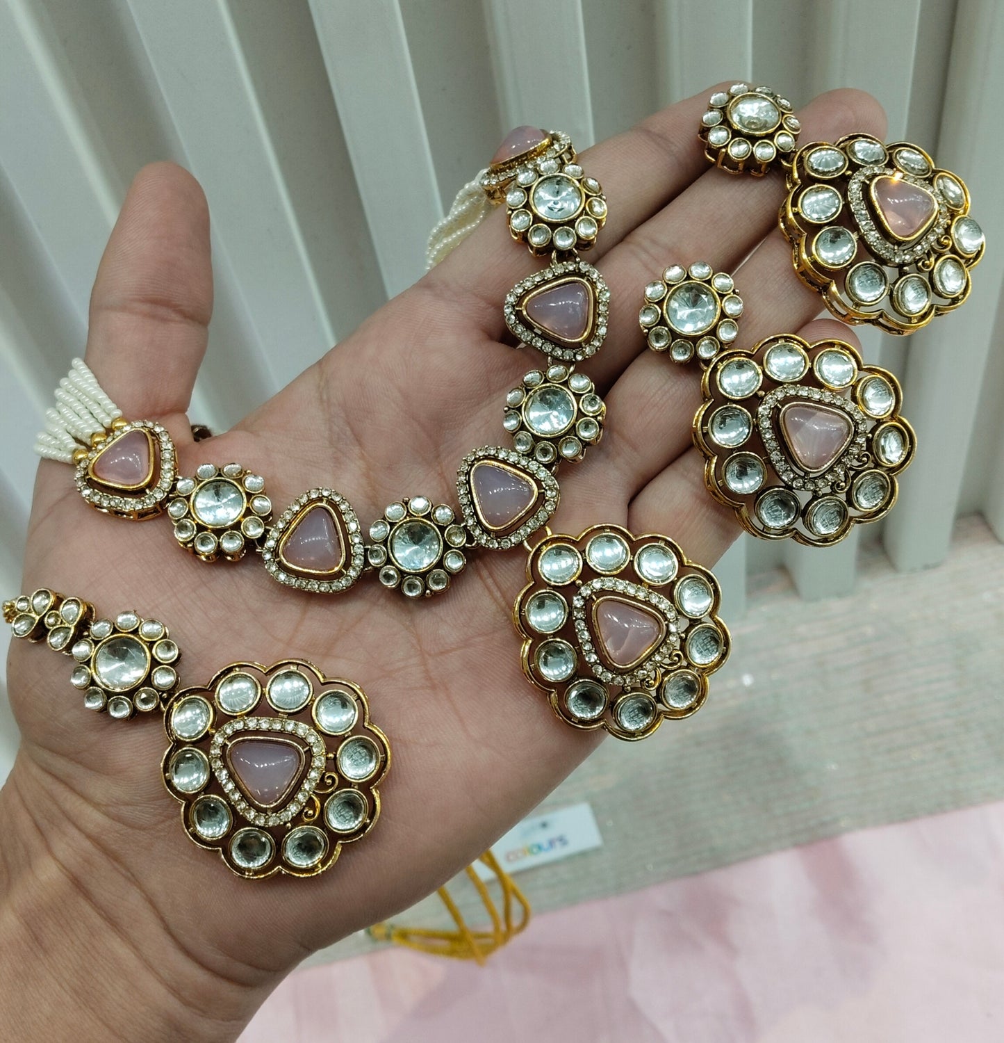 Pink Gold Kundan Necklace Indian Jewellery Kajal Set