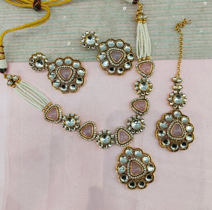 Pink Gold Kundan Necklace Indian Jewellery Kajal Set