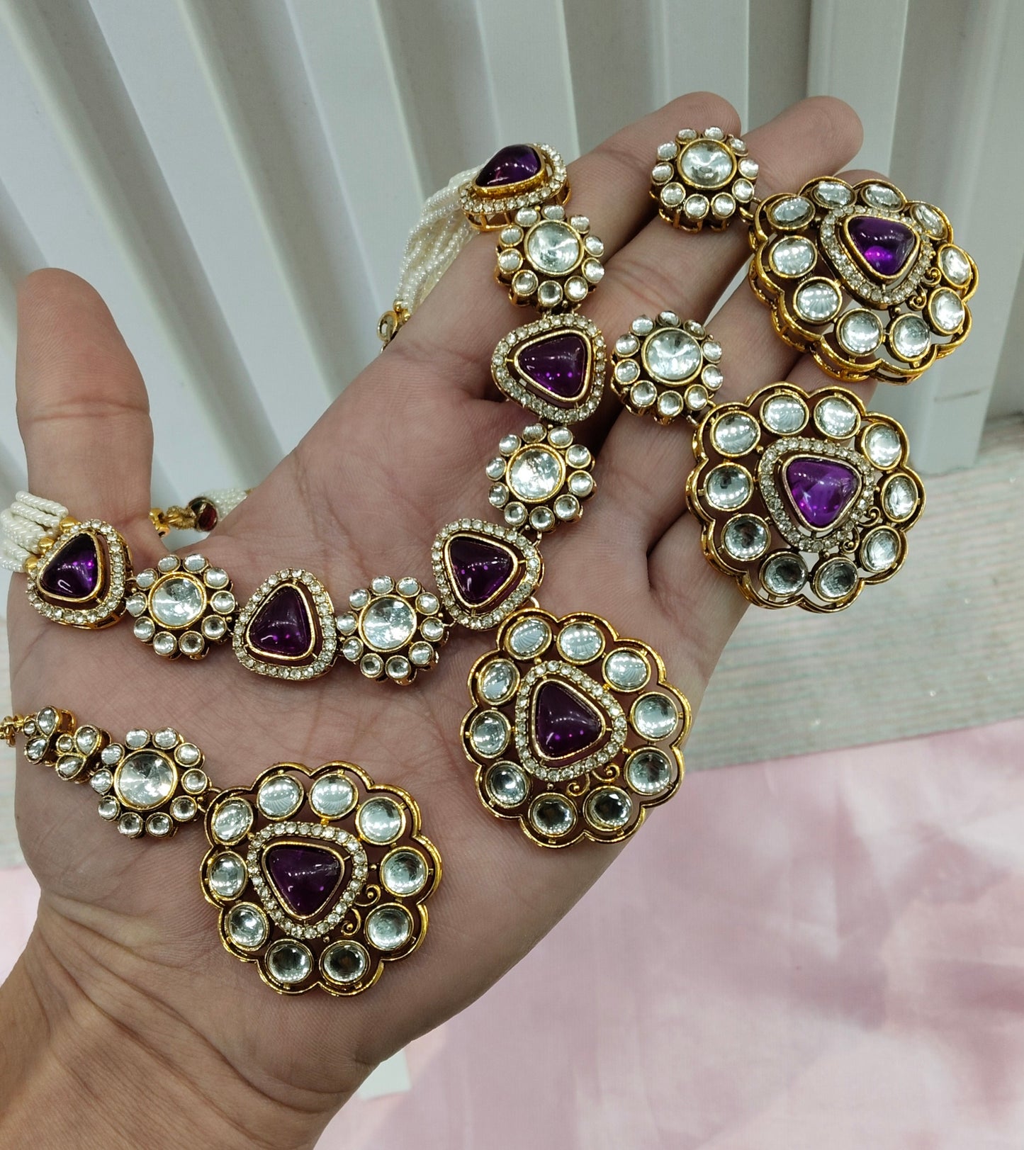 Purple Gold Kundan Necklace Indian Jewellery Kajal Set